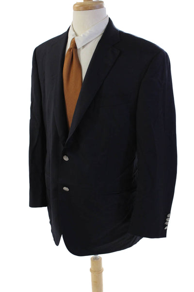 Trussini Mens Two Button Wide Lapel Blazer Jacket Navy Blue Wool Size EUR 56
