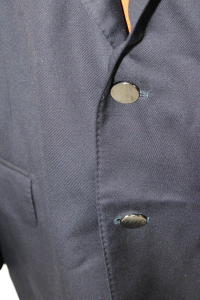 Trussini Mens Two Button Wide Lapel Blazer Jacket Navy Blue Wool Size EUR 56