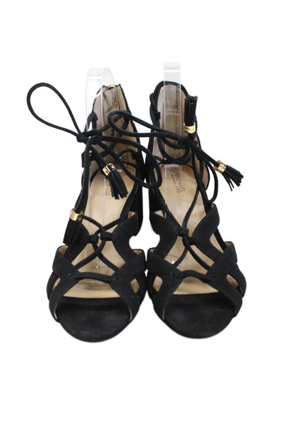 Michael Michael Kors Women's Strappy Suede Block Heels Sandals Black Size 7