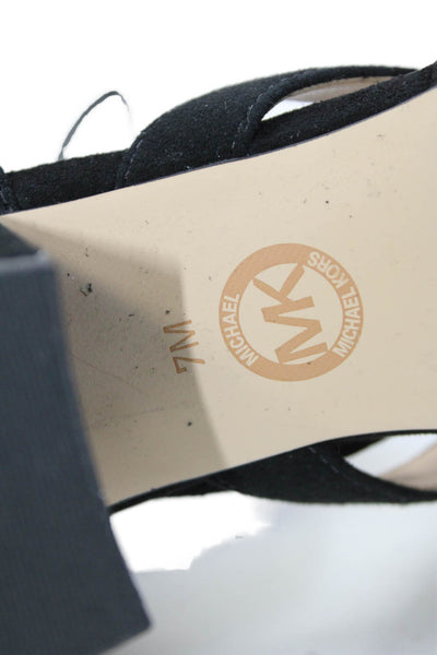 Michael Michael Kors Women's Strappy Suede Block Heels Sandals Black Size 7
