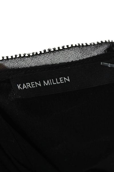 Karen Millen Women's Round Neck Short Sleeves Lace Trim Blouse Black Size 6