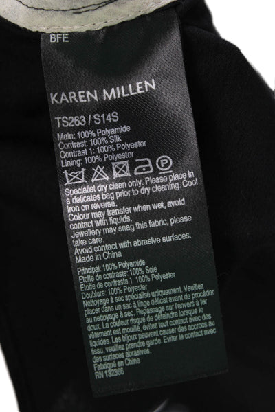 Karen Millen Women's Round Neck Short Sleeves Lace Trim Blouse Black Size 6