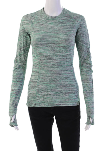 Lululemon Womens Long Sleeve Striped Zip Pocket Athletic T Shirt Green Size 4