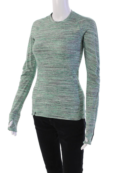 Lululemon Womens Long Sleeve Striped Zip Pocket Athletic T Shirt Green Size 4