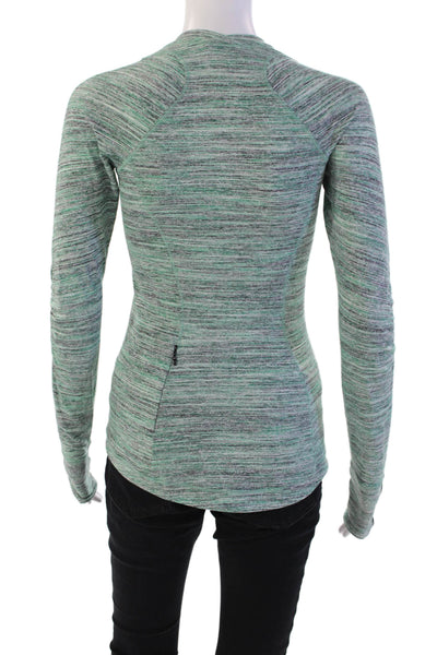 Lululemon Womens Long Sleeve Striped Zip Pocket Athletic T Shirt Green Size 4