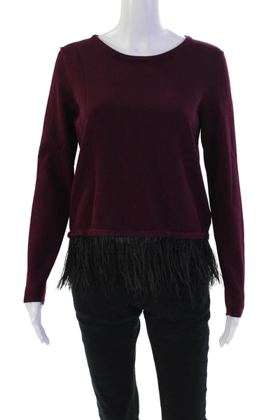 Milly Womens Long Sleeve Ostrich Feather Trim Top Purple Size S