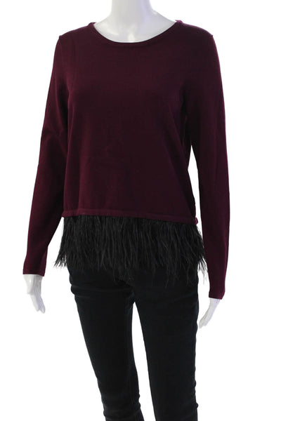 Milly Womens Long Sleeve Ostrich Feather Trim Top Purple Size S