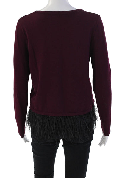 Milly Womens Long Sleeve Ostrich Feather Trim Top Purple Size S