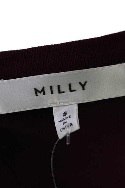 Milly Womens Long Sleeve Ostrich Feather Trim Top Purple Size S