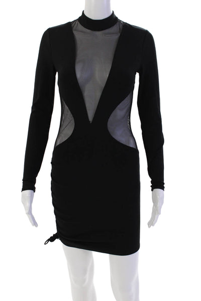 Hours Womens Long Sleeve Mesh Cutout Bodycon Dress Black Size XS