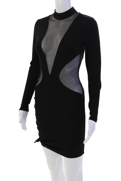 Hours Womens Long Sleeve Mesh Cutout Bodycon Dress Black Size XS