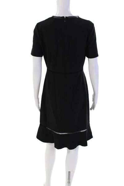 T Tahari Women's V-Neck Short Sleeves Lace Trim Mini Dress Black Size 6