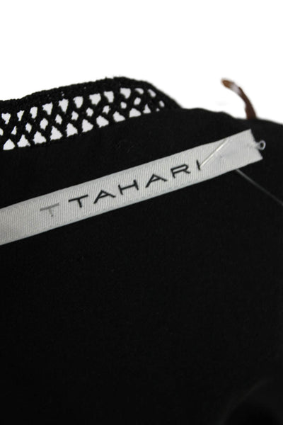 T Tahari Women's V-Neck Short Sleeves Lace Trim Mini Dress Black Size 6