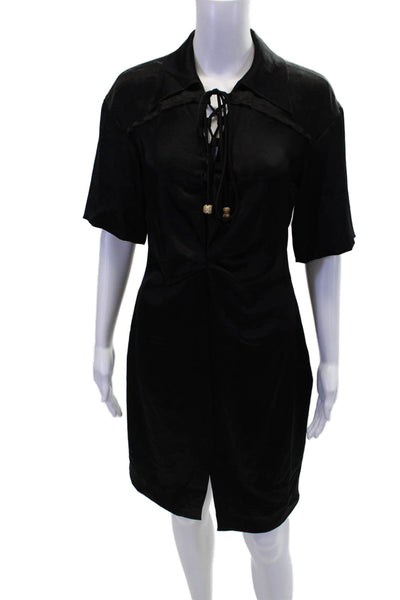 Nanushka Women's Shorts Sleeves Lace Up Ruched Mini Dress Black Size M