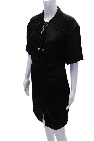 Nanushka Women's Shorts Sleeves Lace Up Ruched Mini Dress Black Size M