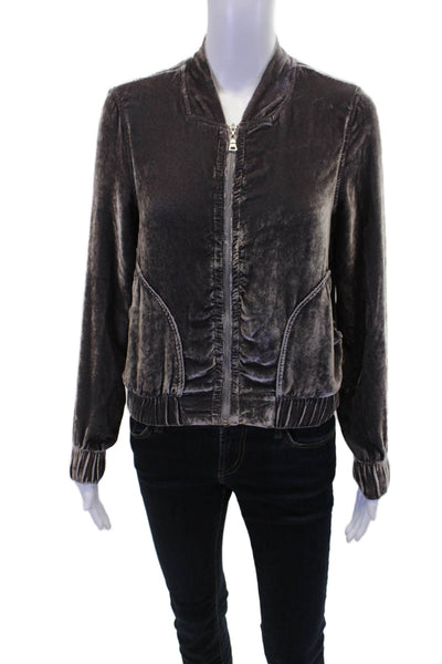 Bella Dahl Womens Velvet Two Pocket Round Neck Zip Up Jacket Gray Size XS
