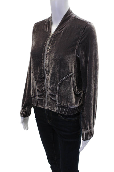 Bella Dahl Womens Velvet Two Pocket Round Neck Zip Up Jacket Gray Size XS