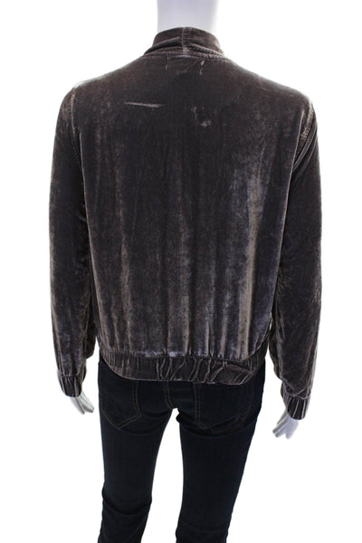 Bella Dahl Womens Velvet Two Pocket Round Neck Zip Up Jacket Gray Size XS