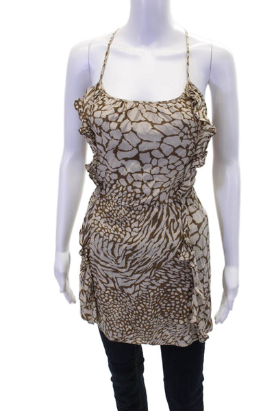 Parker Womens Silk Abstract Round Neck Pullover Tank Top Blouse Brown Size XS