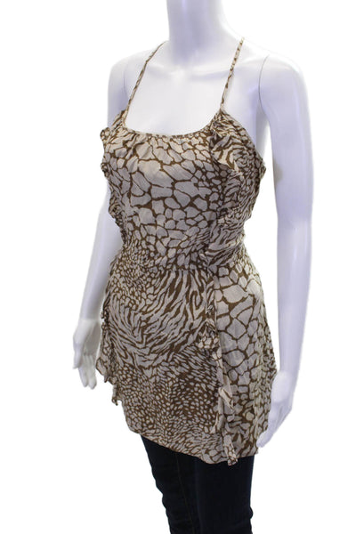 Parker Womens Silk Abstract Round Neck Pullover Tank Top Blouse Brown Size XS