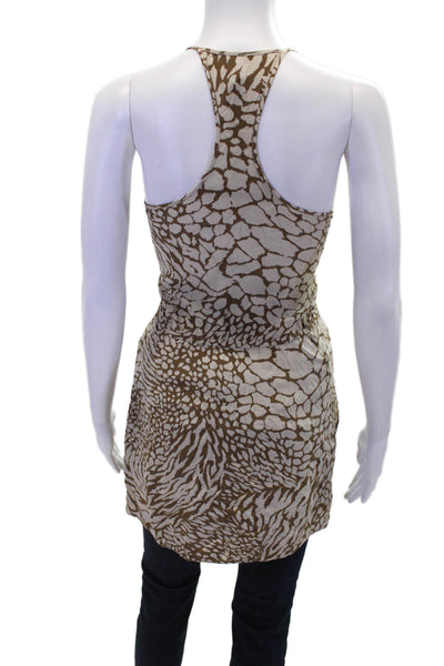 Parker Womens Silk Abstract Round Neck Pullover Tank Top Blouse Brown Size XS