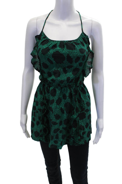 Parker Womens Silk Abstract Round Neck Pullover Tank Top Blouse Green Size XS
