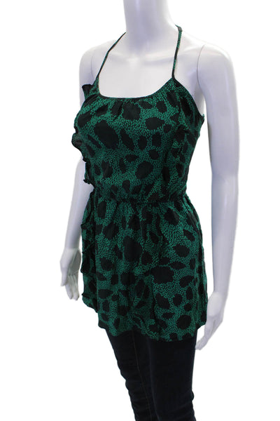 Parker Womens Silk Abstract Round Neck Pullover Tank Top Blouse Green Size XS