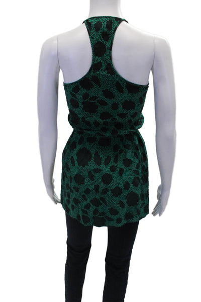 Parker Womens Silk Abstract Round Neck Pullover Tank Top Blouse Green Size XS