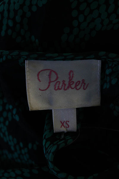 Parker Womens Silk Abstract Round Neck Pullover Tank Top Blouse Green Size XS