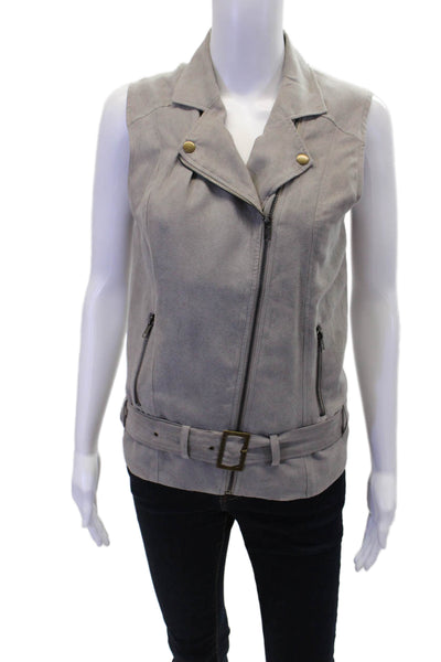 House of Harlow 1960 Womens Faux Leather Collared Zip Up Vest Gray Size XS