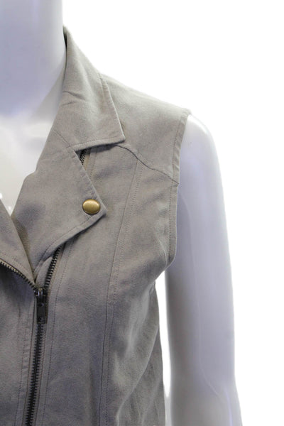 House of Harlow 1960 Womens Faux Leather Collared Zip Up Vest Gray Size XS
