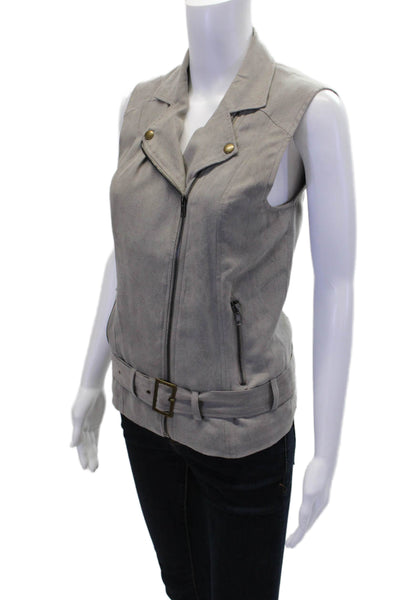 House of Harlow 1960 Womens Faux Leather Collared Zip Up Vest Gray Size XS