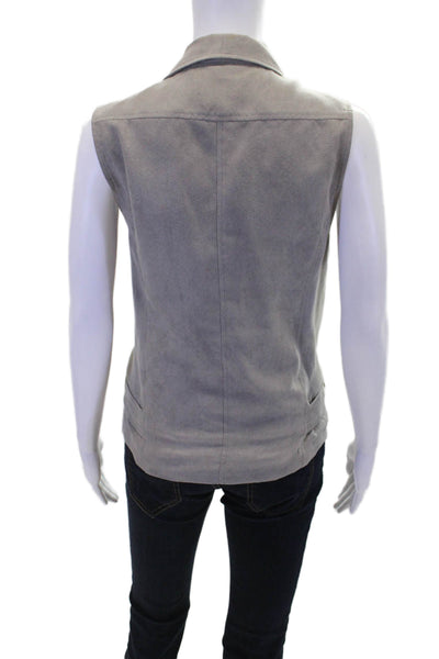 House of Harlow 1960 Womens Faux Leather Collared Zip Up Vest Gray Size XS