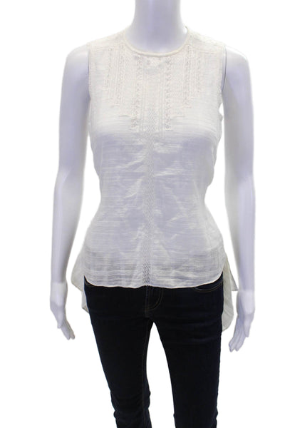 BCBGMAXAZRIA Womesn Cotton Lace Detail Pullover Tank Top Blouse White Size XXS