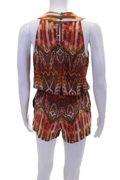 BCBGMAXAZRIA Womens Silk Abstract Two Pocket Sleeveless Romper Orange Size XXS
