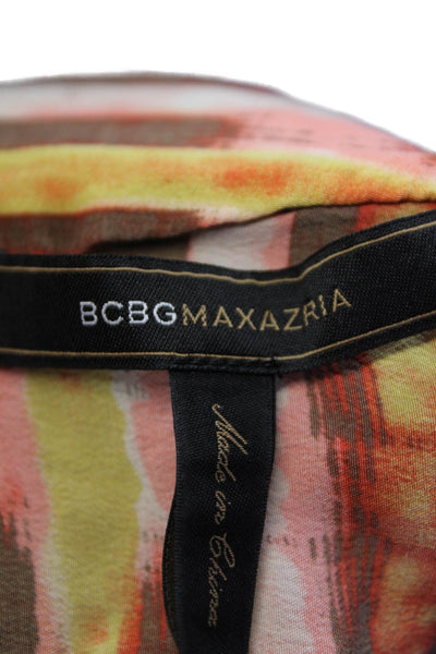 BCBGMAXAZRIA Womens Silk Abstract Two Pocket Sleeveless Romper Orange Size XXS