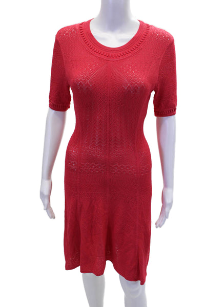 BCBGMAXAZRIA Womens Knit Round Neck Short Sleeve Fit + Flare Dress Red Size S