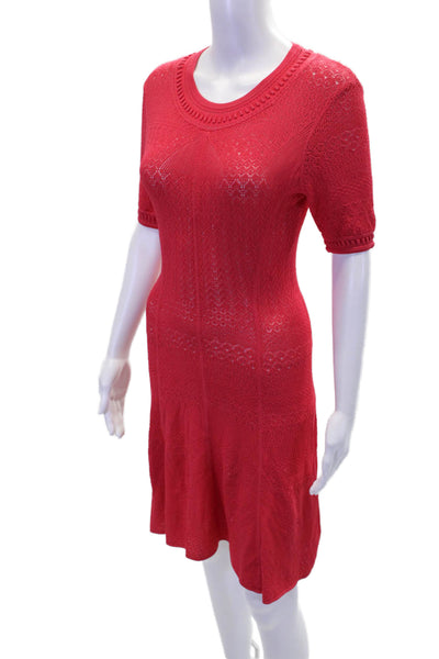 BCBGMAXAZRIA Womens Knit Round Neck Short Sleeve Fit + Flare Dress Red Size S