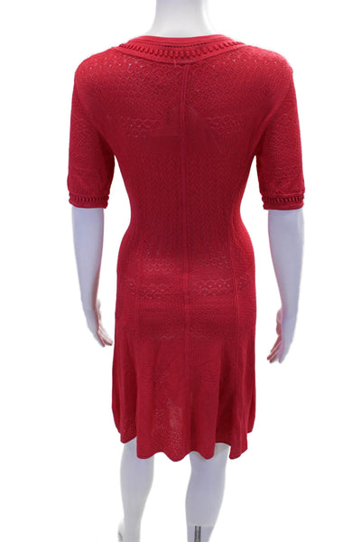 BCBGMAXAZRIA Womens Knit Round Neck Short Sleeve Fit + Flare Dress Red Size S