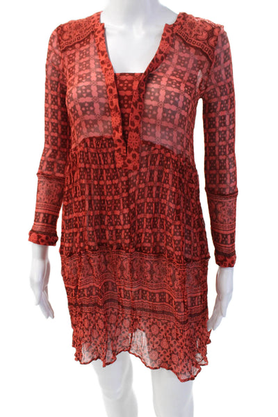 Maeve Anthropologie Womens Long Sleeve V-Neck Pullover Mini Dress Orange Size 2