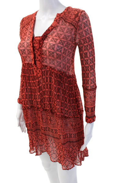 Maeve Anthropologie Womens Long Sleeve V-Neck Pullover Mini Dress Orange Size 2