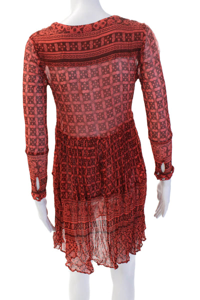 Maeve Anthropologie Womens Long Sleeve V-Neck Pullover Mini Dress Orange Size 2
