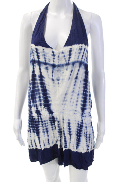 Young Fabulous & Broke Womens Tie-Dye Sleeveless Halter Romper Blue Size S