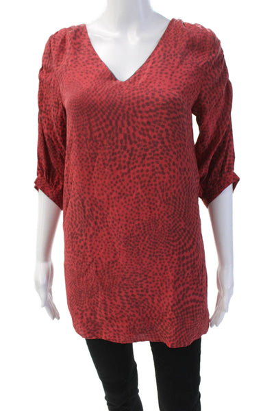 Geren Ford Womens Silk Geometric Long Sleeve V-Neck Blouse Red Size XS