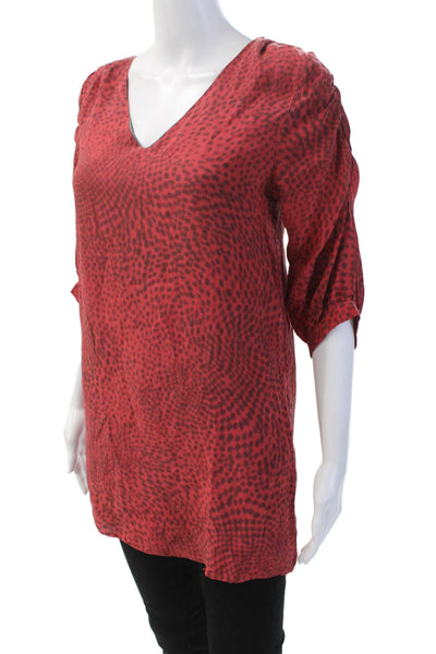 Geren Ford Womens Silk Geometric Long Sleeve V-Neck Blouse Red Size XS