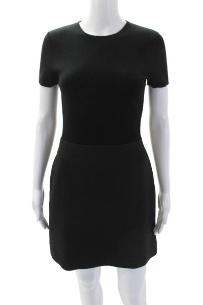 Theory Womens Wool Round Neck Fit & Flare Short Sleeve Zip Dress Black Size PS