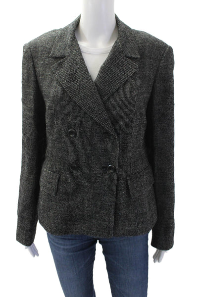 Donna Karan New York Womens Double Breasted Button Down Jacket Black Wool Size 1