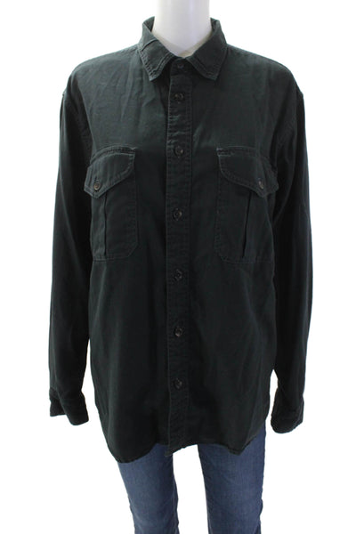 Filson Womens Cotton Collared Long Sleeve Button Down Shirt Black Size M