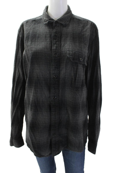 Filson Womens Cotton Collared Plaid Print Button Down Shirt Gray Size M
