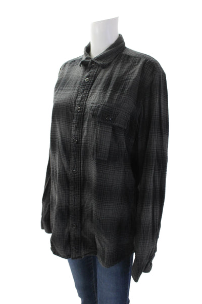 Filson Womens Cotton Collared Plaid Print Button Down Shirt Gray Size M